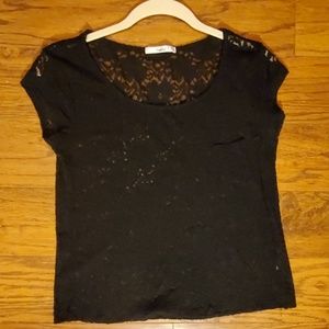 Women's black lace top with front pocket